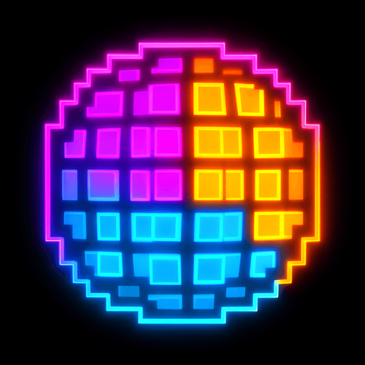 neon ışıklı pisel top.
In-Game asset.  2d.  High contrast.  No shadows