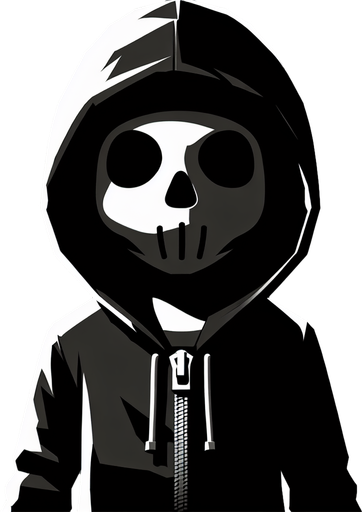 a kid thief in wearing a black hoodie. Also looking like a zombie Single Game Texture. In-Game asset. 2d. Blank background. High contrast. No shadows.