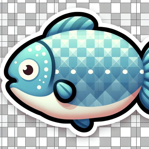 Sevimli ağzı açık ve yandan görünümlü bir balık.
Single Game Texture.  In-Game asset.  2d.  Blank background.  High contrast.  No shadows