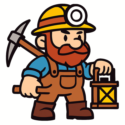 Miner character.
In-Game asset.  High contrast.  No shadows
