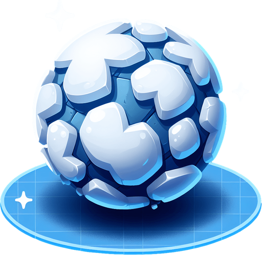 white snowball with some blue glue, cartoon Single Game Texture. In-Game asset. 2d. Blank background. High contrast. No shadows.