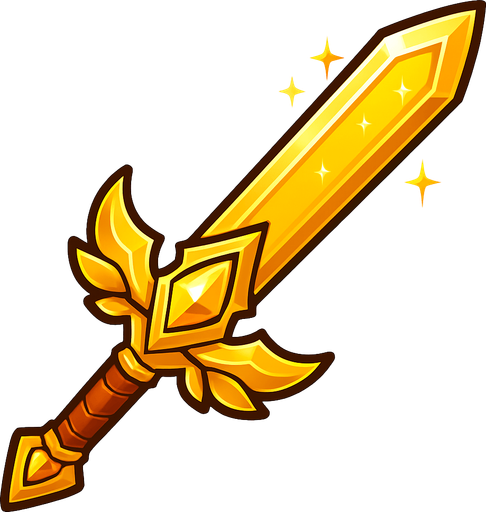 espada dorada brillante, que da un toque de guerrera mágica o heroína valiente..
In-Game asset.  2d.  High contrast.  No shadows