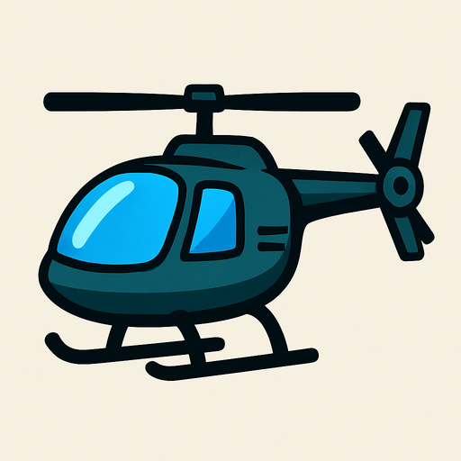 mavi camlı, bir helikopter.
In-Game asset.  2d.  High contrast.  No shadows