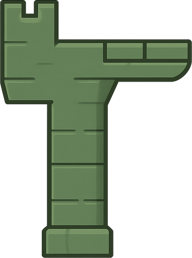 Green Tower. No background. Transparent background. Blank background. No shadows. 2d. In-Game asset. flat