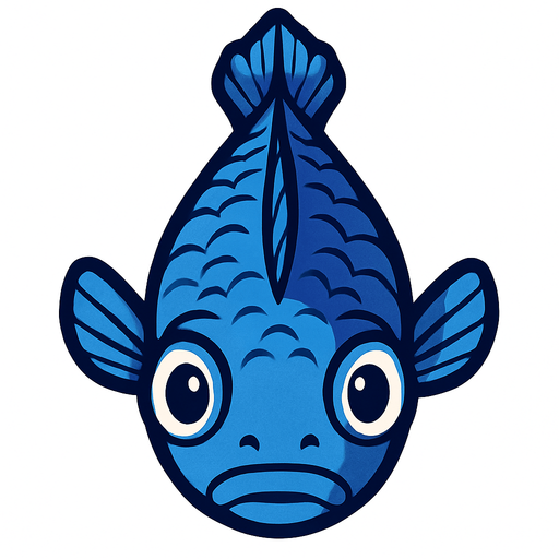 a blue fish seen from above, looking up.
In-Game asset.  2d.  High contrast.  No shadows