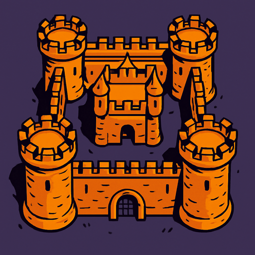 castillo desde arriba.
In-Game asset.  2d.  High contrast.  No shadows
