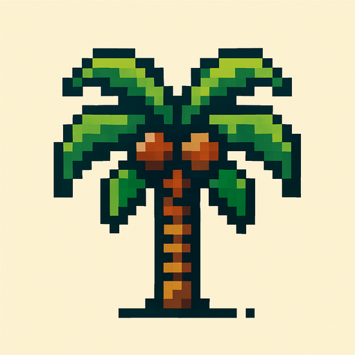 8 bit coconut tree.
In-Game asset.  2d.  High contrast.  No shadows