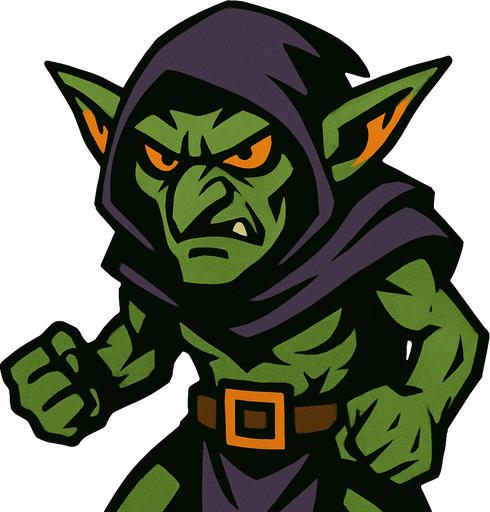 a mysterious and angry goblin.
In-Game asset.  2d.  High contrast.  No shadows