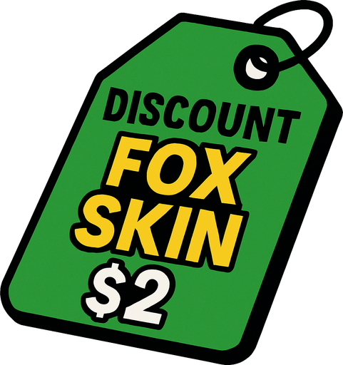 green price tag that says discount fox skin $2
In-Game asset.  2d.  High contrast.  No shadows
