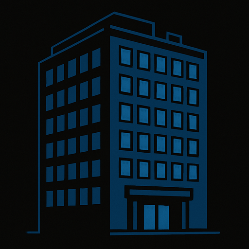 an office building, dark.
In-Game asset.  2d.  High contrast.  No shadows