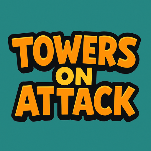 Towers On Attack yazısı.
In-Game asset.  2d.  High contrast.  No shadows