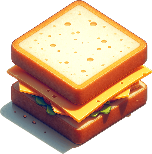 a cheese sandwich, viewed from above.
Single Game Texture. In-Game asset. 2d. Blank background. High contrast. No shadows.