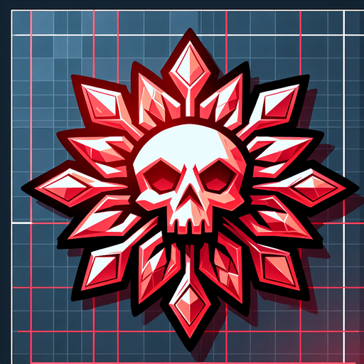 a very deadly and sharp snowflake with skull shape, red, cartoon Single Game Texture. In-Game asset. 2d. Blank background. High contrast. No shadows.