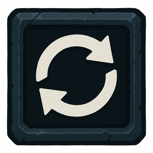 a dark colored refresh sign box.
In-Game asset.  2d.  High contrast.  No shadows