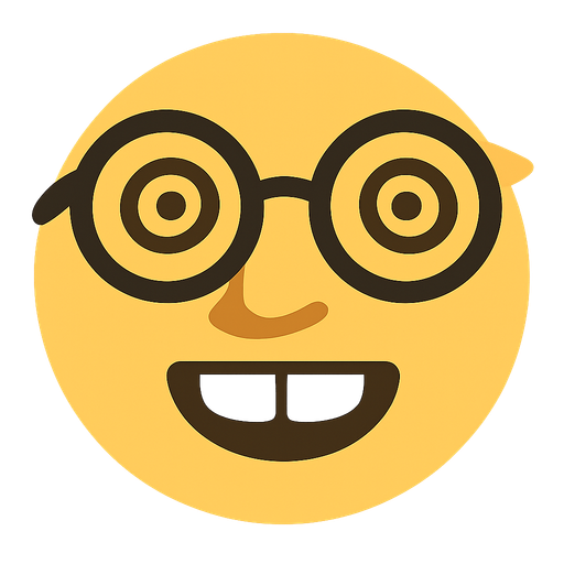 nerd emoji. No background. Transparent background. Blank background. No shadows. 2d. In-Game asset. flat