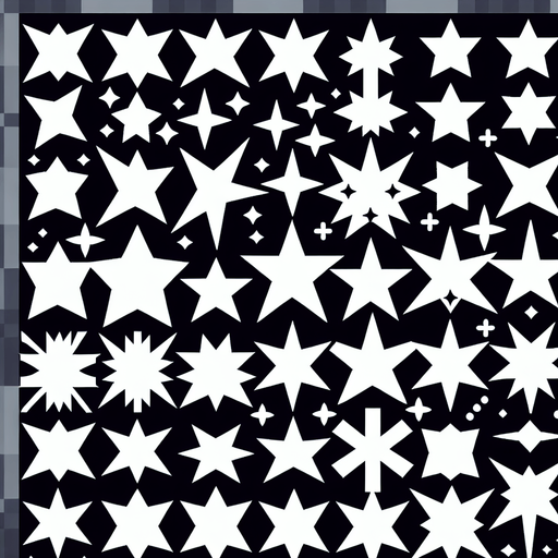 A spritesheet consisting of a variety of white stars. vector style..
Single Game Texture. In-Game asset. 2d. Blank background. High contrast. No shadows.