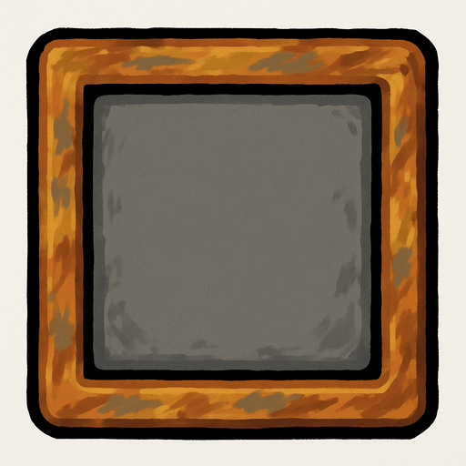 Etrafı tablo gibi olan içi gri etrafında kahverengi dışı.
In-Game asset.  2d.  High contrast.  No shadows