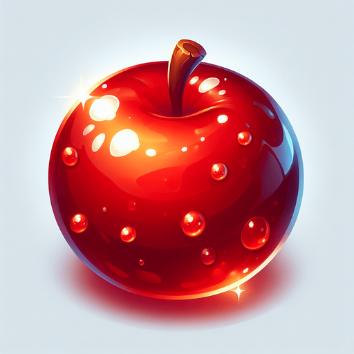 Juicy or glossy ball, like a glowing apple or bouncing berry..
Single Game Texture.  In-Game asset.  2d.  Blank background.  High contrast.  No shadows