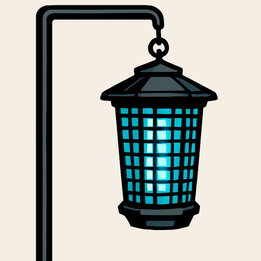 Bug zapper on a pole.
In-Game asset.  2d.  High contrast.  No shadows