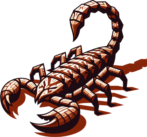 Large desert scorpion.
Single Game Texture. In-Game asset. 2d. Blank background. High contrast. No shadows.