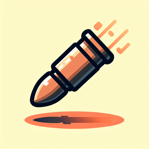 cartoon bullet, sideways, flying right, with empty background.
Single Game Texture. In-Game asset. 2d. Blank background. High contrast. No shadows.