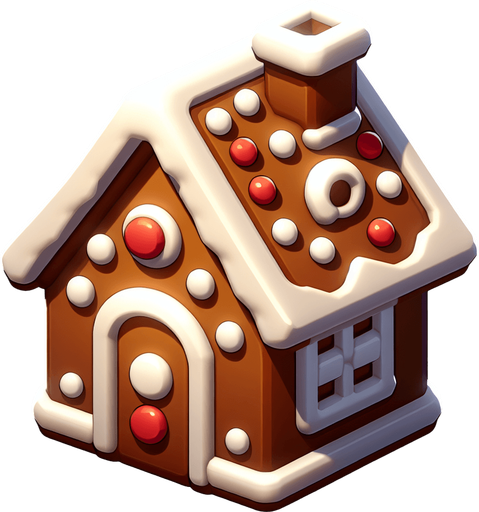 a christmas gingerbread house. plastic style. Single Game Texture. In-Game asset. 2d. Blank background. High contrast. No shadows.