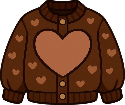 cute heart chocolate design jacket top view..
In-Game asset.  2d.  High contrast.  No shadows