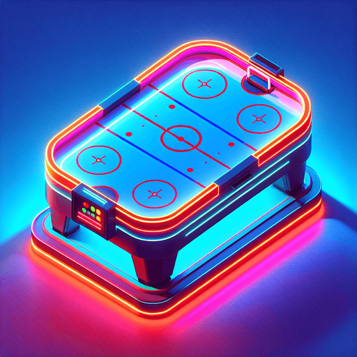 air hockey table with neon lights. top view.
Single Game Texture. In-Game asset. 2d. Blank background. High contrast. No shadows.