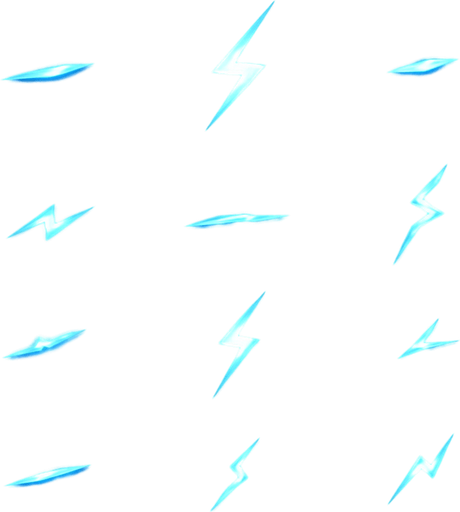 Tiny, electric-like sparks

```
- Shape: Small line/dash or tiny lightning bolt
- Color: Bright cyan (#00FFFF) or electric blue (#0088FF)
- Intensity: Very bright, almost overexposed look.
In-Game asset.  2d.  High contrast.  No shadows