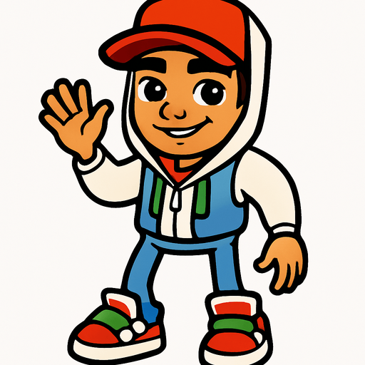 Jake from Subway surfers player.
In-Game asset.  2d.  High contrast.  No shadows