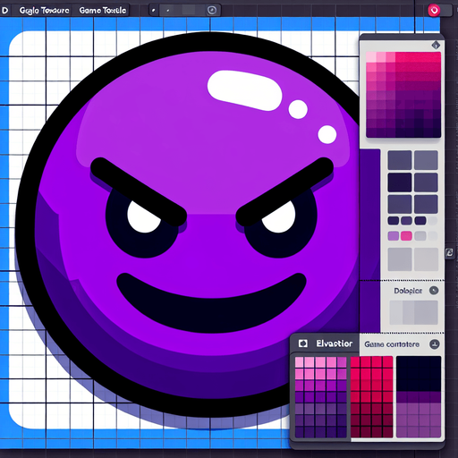 an evil looking emoji. purple and blue colors..
Single Game Texture. In-Game asset. 2d. Blank background. High contrast. No shadows.