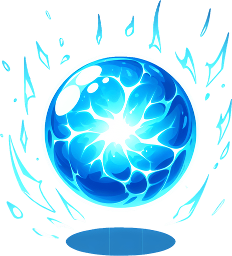 A glowing blue comic energy orb.
Single Game Texture. In-Game asset. 2d. Blank background. High contrast. No shadows.