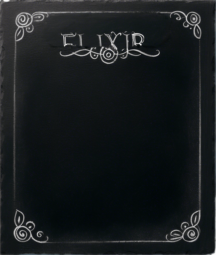 Word "ELIXIR" written in chalk