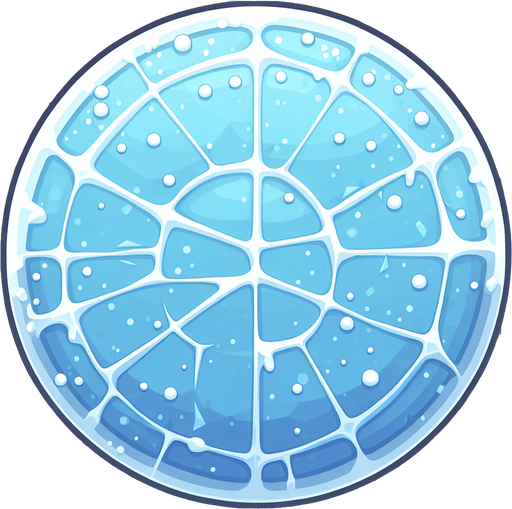 Плоский лед, круглый, мультяшный. Вид сверху.
Single Game Texture. In-Game asset. 2d. Blank background. High contrast. No shadows.