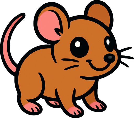 Un emignone souris cartoon style sur ses quatres pattes.
In-Game asset.  2d.  High contrast.  No shadows