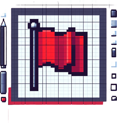 pixel art of a red flag.
Single Game Texture. In-Game asset. 2d. Blank background. High contrast. No shadows.