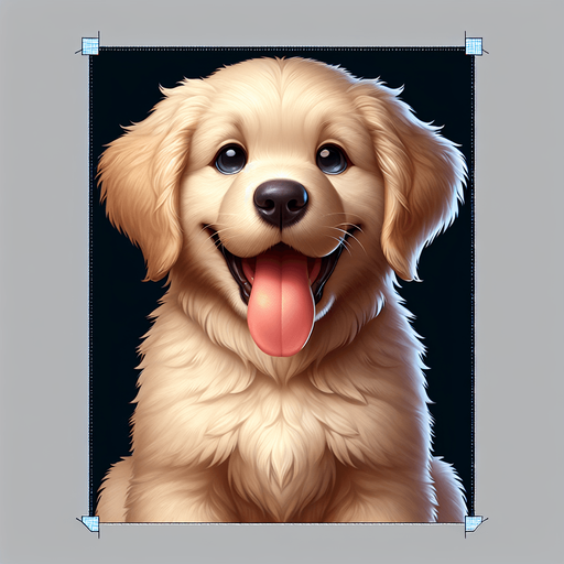 A happy golder retriever puppy. tongue hanging out in happiness. sitting down and looking at the viewer..
Single Game Texture. In-Game asset. 2d. Blank background. High contrast. No shadows.