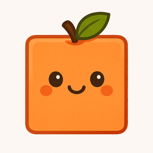 Square orange peach with cute happy face. Cartoon style. Cute art style. Simple vector style. No Shadow Single Game Texture. In-game asset. 2d. Blank background. High contrast. No shadow. square with corners