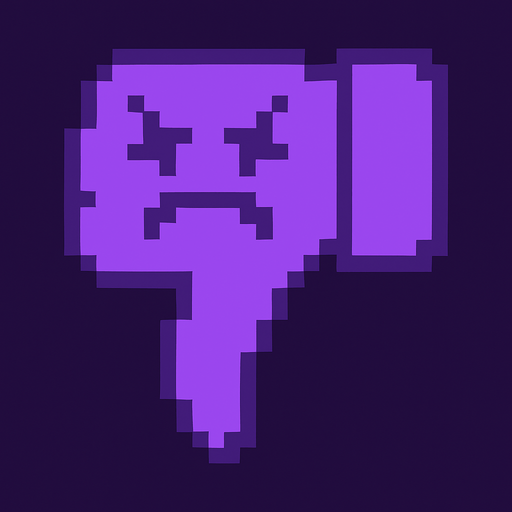 Make a 2d pixel purple dislike sign. Make an angry face.
In-Game asset.  2d.  High contrast.  No shadows