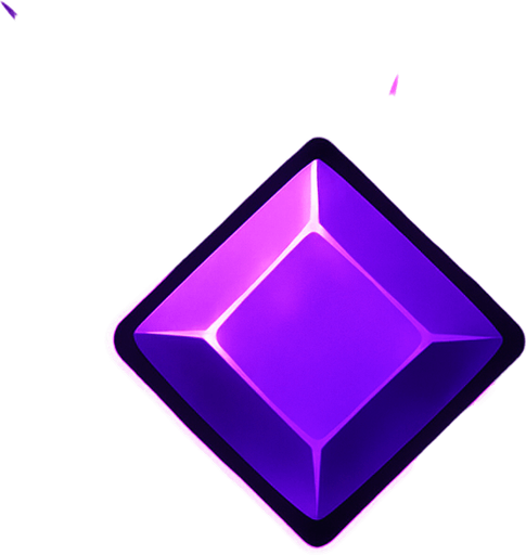 Orta boyutlu, koyu mor renkte, pürüzsüz kenarlı bir 'Kristal' (kare) asseti oluştur. Kristal toplandığında oyuncunun belirli bir özelliğini (örneğin, hızı, canı) geçici olarak artırmalı veya özel bir yetenek kazandırmalı. Toplandığında patlama veya parlama efekti olmalı.".
In-Game asset.  2d.  High contrast.  No shadows