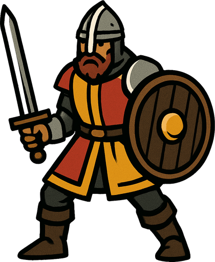Ortaçağ dönemi savaşçı.
In-Game asset.  2d.  High contrast.  No shadows