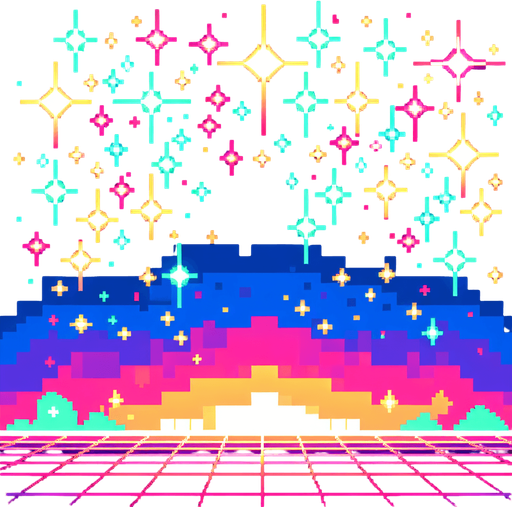 A pixel style neon night sky, with starts, background.
Single Game Texture.  In-Game asset.  2d.  Blank background.  High contrast.  No shadows