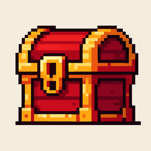 2d pixel kırmızı gizemli bir hazine sandığı.
In-Game asset.  2d.  High contrast.  No shadows