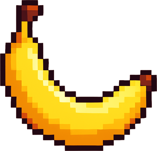 a pixel art of a banana.
In-Game asset.  2d.  High contrast.  No shadows