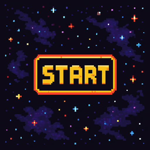 Start в космической пмксельном стиле.
In-Game asset.  2d.  High contrast.  No shadows