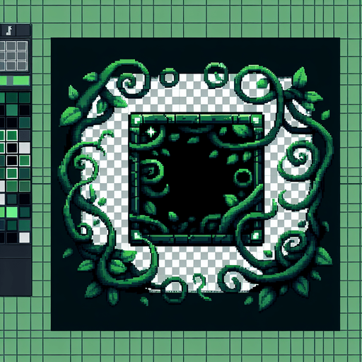 a dark green box surrounded by vines, pixel art
Single Game Texture. In-Game asset. 2d. Blank background. High contrast. No shadows.