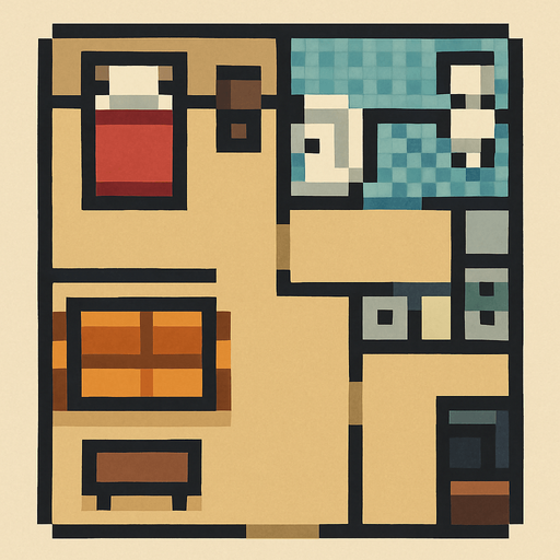 Apartment tile 2d pixilated topdown.
In-Game asset.  2d.  High contrast.  No shadows