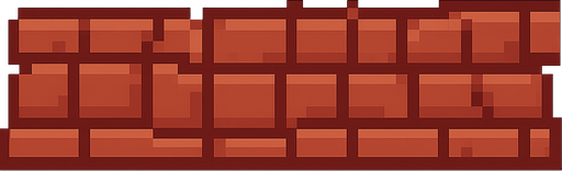 pixel brick wall. No background. Transparent background. Blank background. No shadows. 2d. In-Game asset. flat