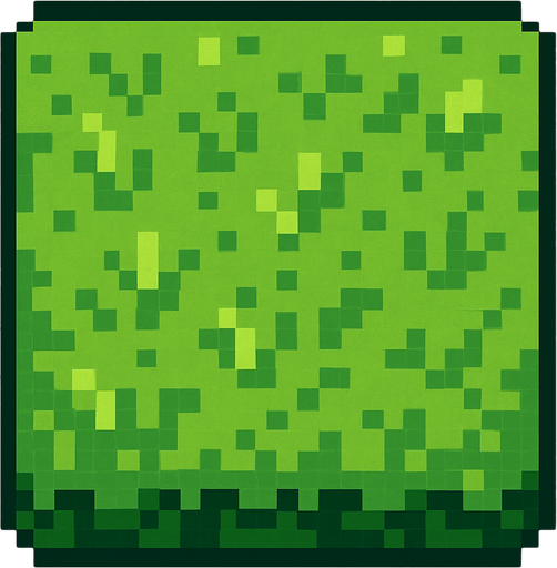 A 2D top down pixelated grass block.
In-Game asset.  2d.  High contrast.  No shadows