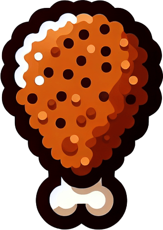 A fried chicken thigh icon Single Game Texture. In-Game asset. 2d. Blank background. High contrast. No shadows.